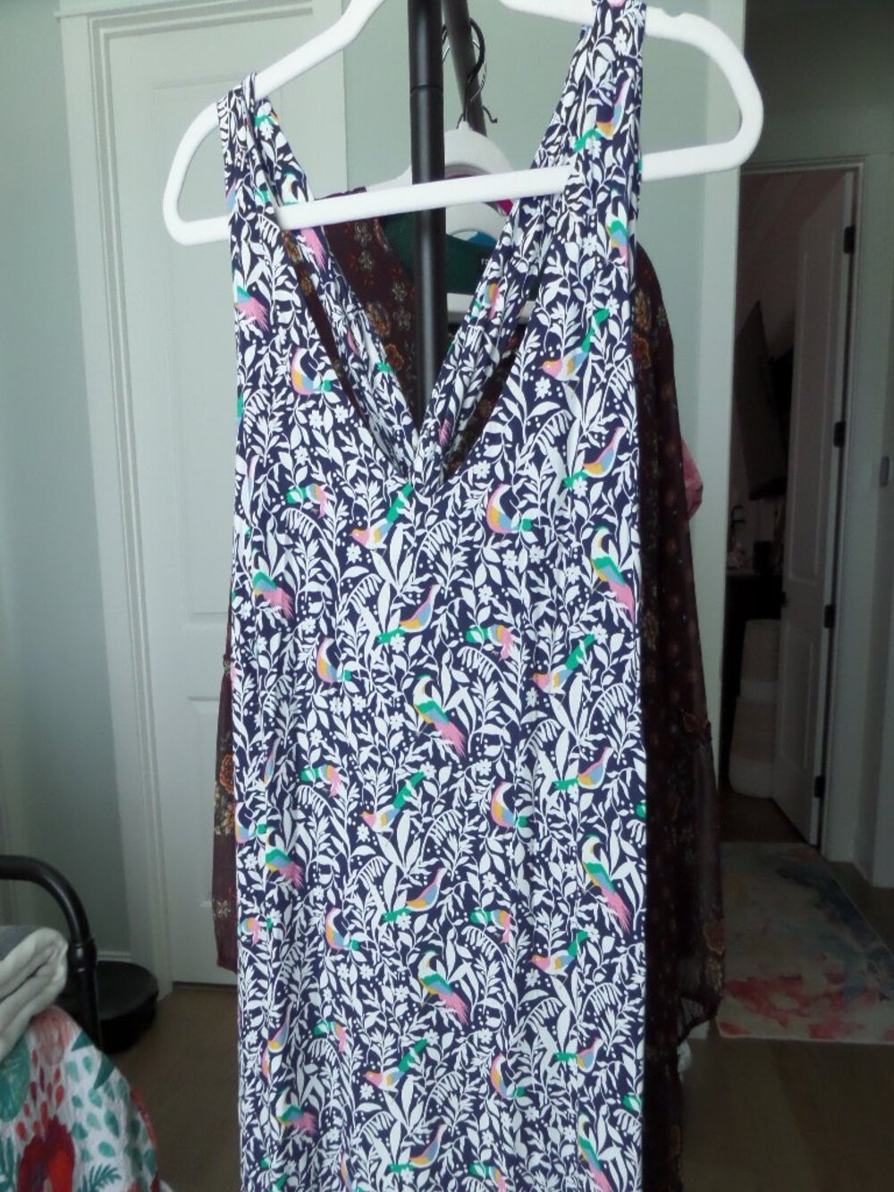 LOFT Navy Bird & Botanical Print Halter Dress – Size XXL